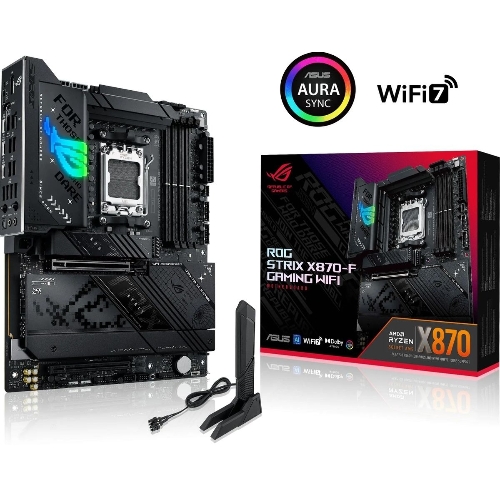 Материнская плата ASUS ROG STRIX X870-F GAMING WIFI, AM5, AMD X870, 4xDDR5, 2xSATA, 4xM.2, 1xPCI-E 5.0 x16, 1xPCI-E 4.0 x4, 1xHDMI, 1xDP, 2xUSB-C USB4, 1xUSB-C 10Gbps, 5xUSB-A 10Gbps, 4xUSB-A 5Gbps, 1x 2.5Gb LAN, 2x3.5 мм, 7.1, ATX