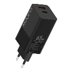 Сетевое зарядное устройство Maxvi A482GN 65W, 1xUSB-A, 1xUSB-C, черный