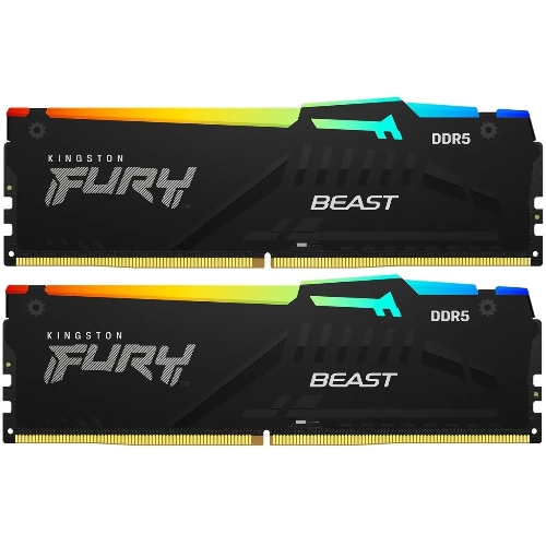 Оперативная память Kingston Fury Beast, DDR5, 16GB (2x8GB), 5200MHz, CL40, DIMM, с радиаторами, RGB, черный