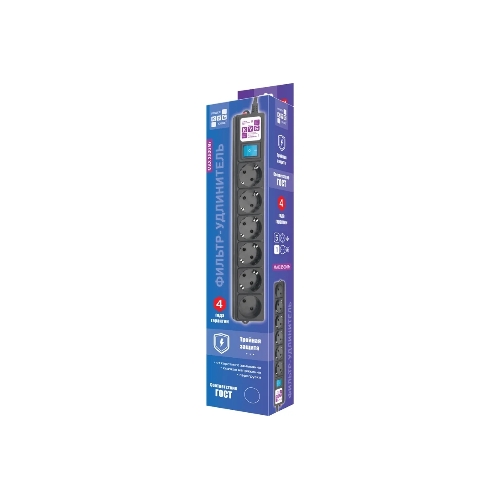 Сетевой фильтр Powercube SPG6-B-3M 3м, 6 розеток, черный, коробка