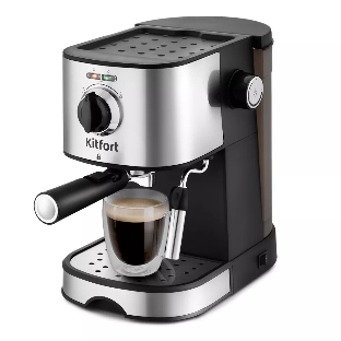 Кофеварка рожковая Kitfort KT-753 черный/нержавеющая сталь, молотый, 1 л, 850 Вт, 15 бар