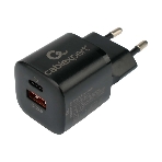 Сетевое зарядное устройство Cablexpert 20Вт, 3А, QC3.0/PD, 1xUSB, 1xType-C, черный, пакет