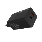 Сетевое зарядное устройство Maxvi A482GN 65W, 1xUSB-A, 1xUSB-C, черный