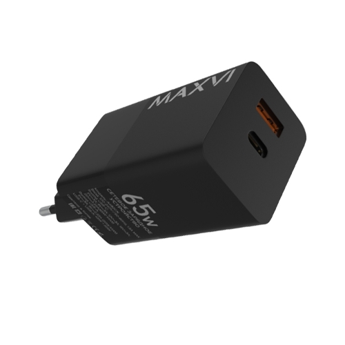 Сетевое зарядное устройство Maxvi A482GN 65W, 1xUSB-A, 1xUSB-C, черный