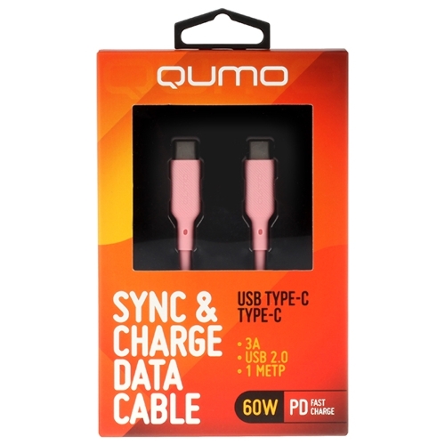 Кабель QUMO 32966 Type-C на Type-C, силиконовый, 1м, 3A, 60W, PD (розовый)