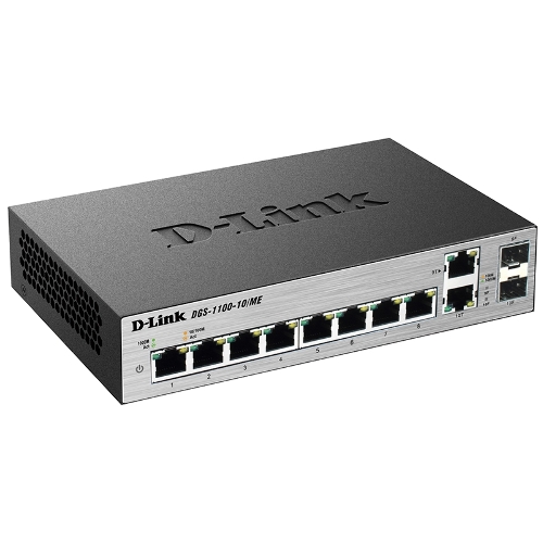 Коммутатор D-Link DGS-1100-10/ME/A1A/A2A, 8×1 Гбит/с + 2×1 Гбит/с Combo, настраиваемый