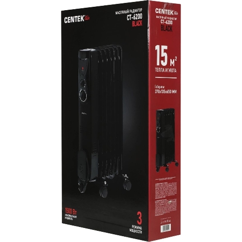 Обогреватель масляный Centek CT-6200 (7 секций) черный, 700/1000/1500Вт, 3 режима, механический термостат