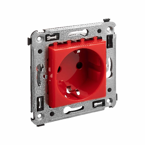 Розетка DKC Avanti 4401003 2P+E со шторками, красный квадрат
