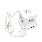 Сетевой фильтр Cablexpert Tower TWR-5-U4-W-2, 5 р, 10А, 4хUSB, 3.1А, 2 м, ур.защиты 4+, белый, коробка