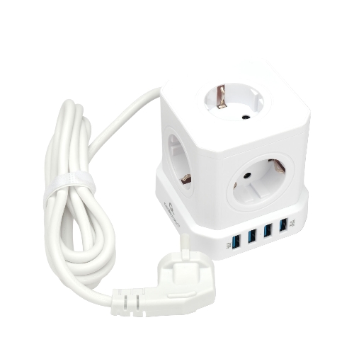Сетевой фильтр Cablexpert Tower TWR-5-U4-W-2, 5 р, 10А, 4хUSB, 3.1А, 2 м, ур.защиты 4+, белый, коробка