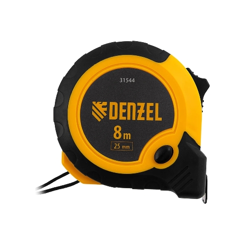 Рулетка Denzel 8м х 25мм, двухкомп. корпус, кнопка-пауза