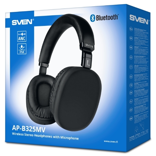 Беспроводные/проводные наушники Sven AP-B325MV черный, накладные, Bluetooth + Jack 3.5 мм, складная конструкция, до 10 ч