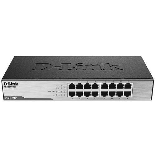 Коммутатор неуправляемый D-Link DES-1016D/I1A с 16 портами 10/100Base-TX