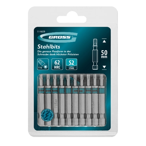 Бита Gross 114609 Torx 15х50 мм, сталь S2, шестигр., 10 шт.