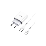 Блок питания (сетевой адаптер) HOCO C81A Asombroso single 1xUSB с кабелем Type-C, 2.1A, 10W, белый