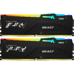 Оперативная память Kingston Fury Beast, DDR5, 32Gb (2x16GB), 5600MHz, CL36, DIMM, с радиаторами, RGB, черный