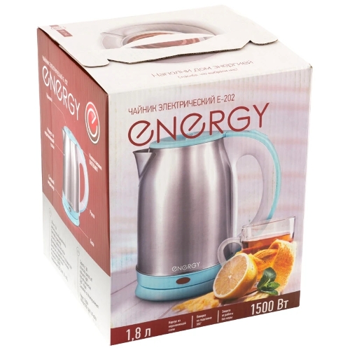 Чайник Energy E-202 (1.8 л, диск) стальной бело-голубой