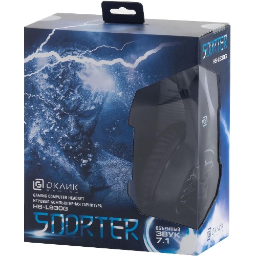 Гарнитура Oklick HS-L930G чёрный/синий, проводная, USB, подсветка
