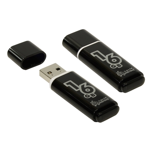Флешка USB Smartbuy Glossy series black (SB16GbGS-K), 16Gb, USB 2.0, R/W 25/15, черный