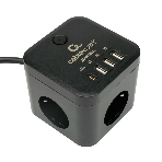Сетевой фильтр Cablexpert Cube CUBE-3-CU3-B-1.5, 3 р, 10А, 1xType-C PD, 3xUSB, 1.5 м, ур.защиты 4+, черный, коробка