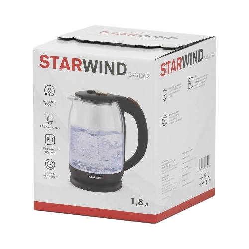 Чайник электрический Starwind SKG1052 1.8 л, 1500 Вт, темно-коричневый/бронзовый (корпус: стекло)