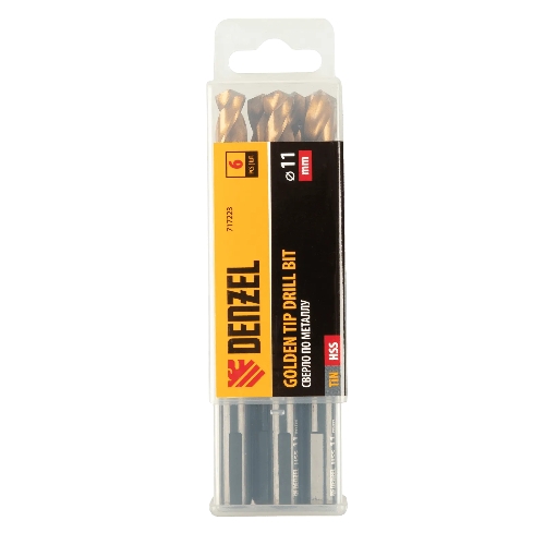 Сверло по металлу Denzel 11 мм, HSS-Tin, Golden Tip, 6 шт.