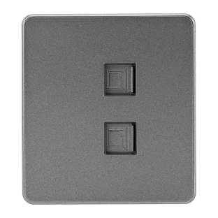 Розетка Kranz ROUND компьютерная двойная RJ45+RJ45 кат6 с/у титан