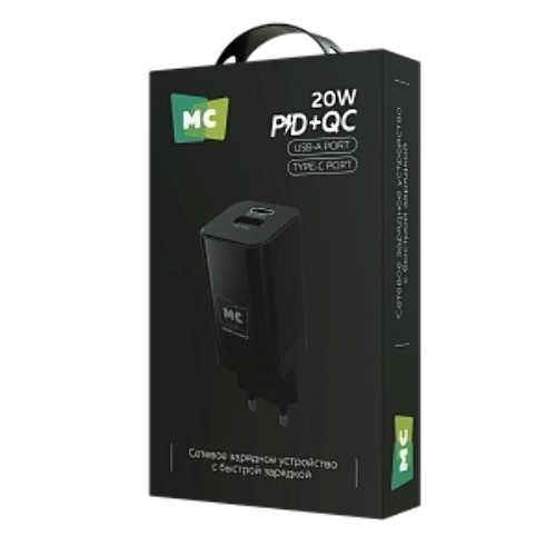 Сетевое зарядное устройство MORE CHOICE NC85 1USB+1Type-C 3.0A PD 20W+QC3.0, черный