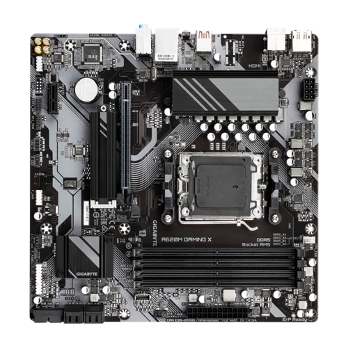 Материнская плата Gigabyte A620M GAMING X, Micro-ATX, AM5, AMD A620, 4xDDR5, 4xSATA, 1xM.2, 1xPCI-E 4.0 x16, 1xPCI-E x1, 1xHDMI, 1xDP, 1x 1Gb LAN, 1xUSB 3.2 Gen 2, 2xUSB 2.0, 2xUSB 3.2 Gen 1, 3x3.5мм, 7.1, ATX