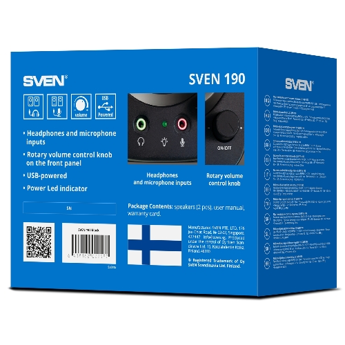 Портативная акустика SVEN 190, черный (6 Вт, питание USB)