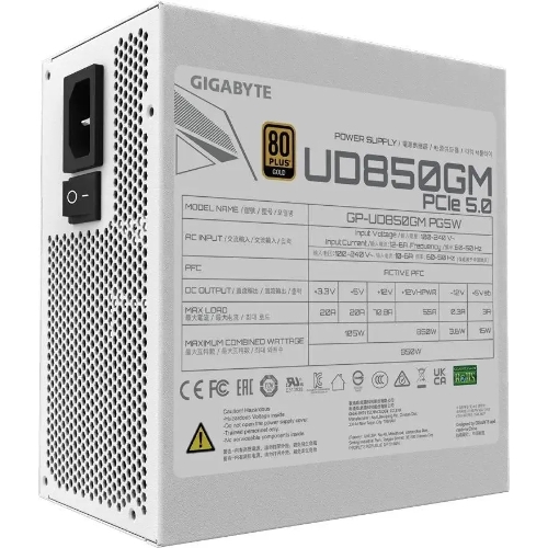 Блок питания Gigabyte ATX 850W GP-UD850GM 80 PLUS gold (20+4pin) APFC 120мм fan 8xSATA Cab Manag RTL
