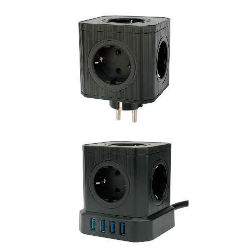 Сетевой фильтр Cablexpert Tower TWR-9-U4-B-2, 9 р, 16А, 4хUSB, 3.1А, 2 м, ур.защиты 4+, черный, коробка