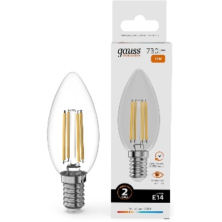 Лампа светодиодная филаментная Gauss Filament 12Вт цок.:E14 свеча св.свеч.бел.теп. (упак.:10шт)