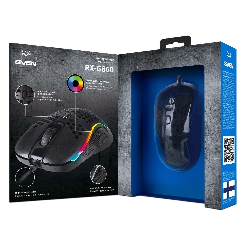 Игровая мышь SVEN RX-G860 чёрная (8 кнопок, 12800 dpi, USB, RGB подсветка )