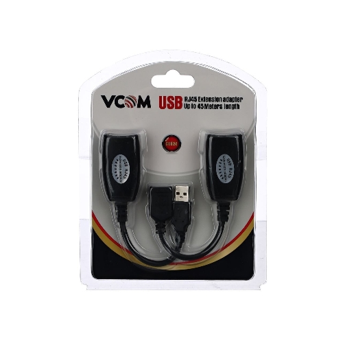 Кабель AM/AF удлинитель USB по витой паре VCOM (AM/RJ45-RJ45/AF) до 45m CU824