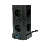 Сетевой фильтр Cablexpert Tower TWR-9-U4-B-2, 9 р, 16А, 4хUSB, 3.1А, 2 м, ур.защиты 4+, черный, коробка