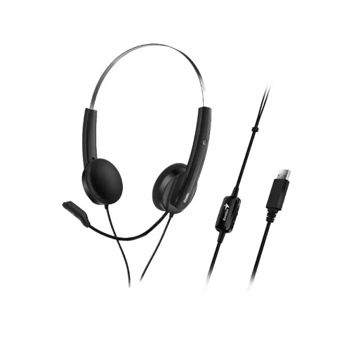 Гарнитура проводная Genius HS-220U, регулируемое оголовье, мягкие удобные амбушюры, выносной микрофон с шумоподавлением, пульт управления