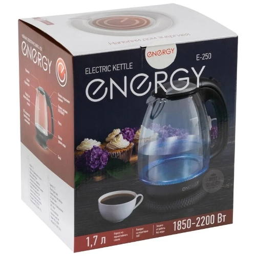 Чайник Energy E-250 (1.7 л) стекло/пластик черный