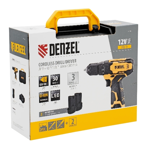 Дрель-шуруповерт Denzel CDQ-12, 12 В, 1,5 Ач, 30 Нм, щеточный