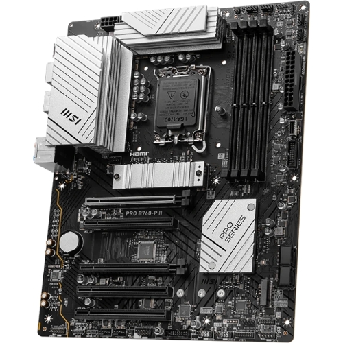 Материнская плата MSI PRO B760-P II, LGA 1700, Intel B760, 4xDDR5, 4xSATA, 2xM.2, 1xPCI-E 4.0 x16, 1xPCI-E 4.0 x4, 3xPCI-E 3.0 x1, 1xHDMI, 1xDP, 1xRJ45 2.5Gb, 1xUSB-C 3.2 Gen 2, 2xUSB-A 3.2 Gen 1, 2xUSB-A 2.0, 5x3.5мм, TOSLINK, 7.1, Standard-ATX