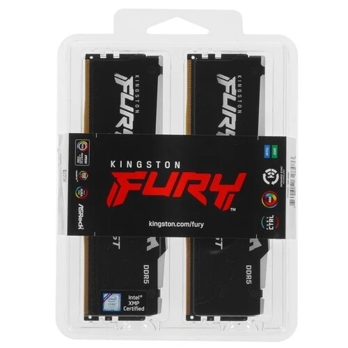 Оперативная память Kingston Fury Beast, DDR5, 16Gb (2x8GB), 5600MHz, CL40, DIMM, с радиаторами, RGB, черный