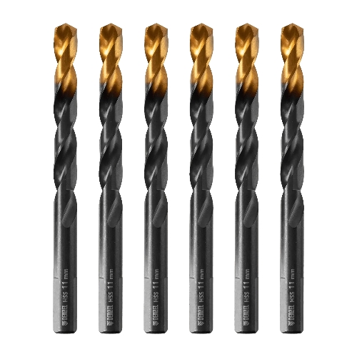 Сверло по металлу Denzel 11 мм, HSS-Tin, Golden Tip, 6 шт.