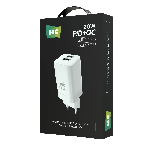 Сетевое зарядное устройство MORE CHOICE NC85 1USB+1Type-C 3.0A PD 20W+QC3.0, белый