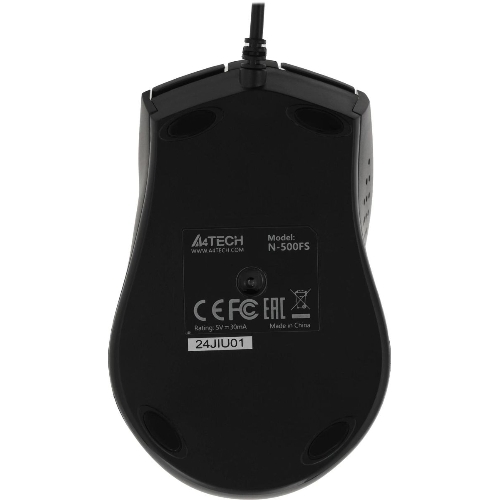 Мышь проводная A4Tech N-500FS черный, 1200 dpi, USB, кнопки - 4