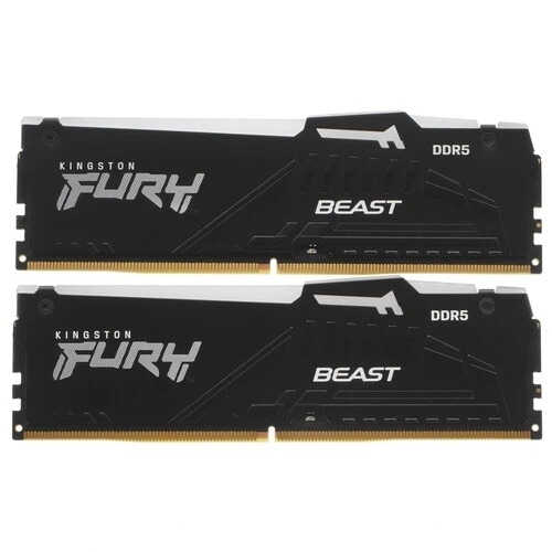 Оперативная память Kingston Fury Beast, DDR5, 16Gb (2x8GB), 5600MHz, CL40, DIMM, с радиаторами, RGB, черный