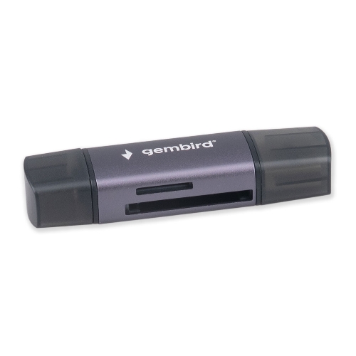 Кард-ридер Gembird FD2-MSD-6/серый/TF/Micro-SD/Micro-SDHC/Micro-SDXC/SD/USB Type-C/USB (OTG)/алюминий