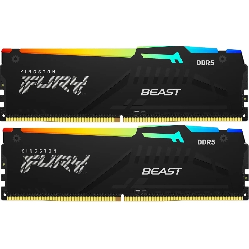 Оперативная память Kingston Fury Beast, DDR5, 16Gb (2x8GB), 5600MHz, CL40, DIMM, с радиаторами, RGB, черный