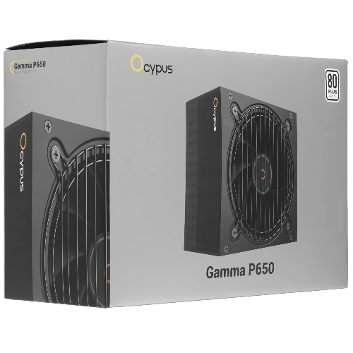 Блок питания 650W Ocypus Gaммa P650 BK (ATX, 80 PLUS, APFC, 20+4 pin, 120мм fan, PCI-E 6+2Px4, 6xSATA) (Gaммa-P650-W1HDBK024X-EU)