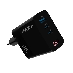 Сетевое зарядное устройство Maxvi A583GN Type-C 65W + Type-C 40W + USB 22W, GAN, PD, QC, LED дисплей, черный