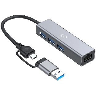 USB-концентратор Digma DHUB-LAN-4port, USB-C + USB-A, USB 3.0+USB 2.0, USB